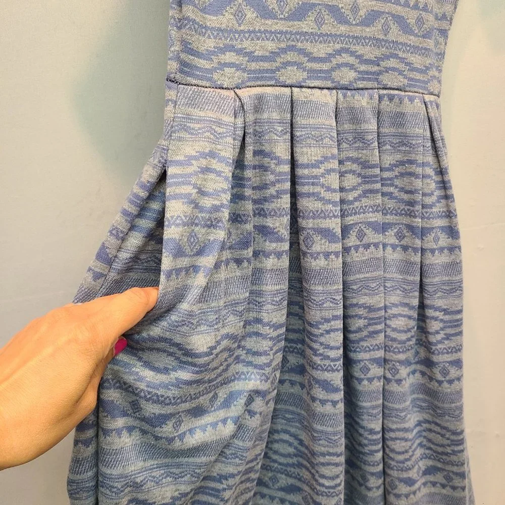 LuLaRoe Amelia Dress Womens XXS Gray Blue Short Sleeve Pleated Pockets